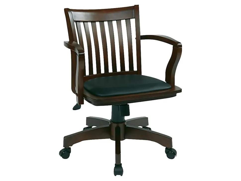Office Star™ Deluxe Wood Banker's Chair With Padded Seat, Black/Espresso
