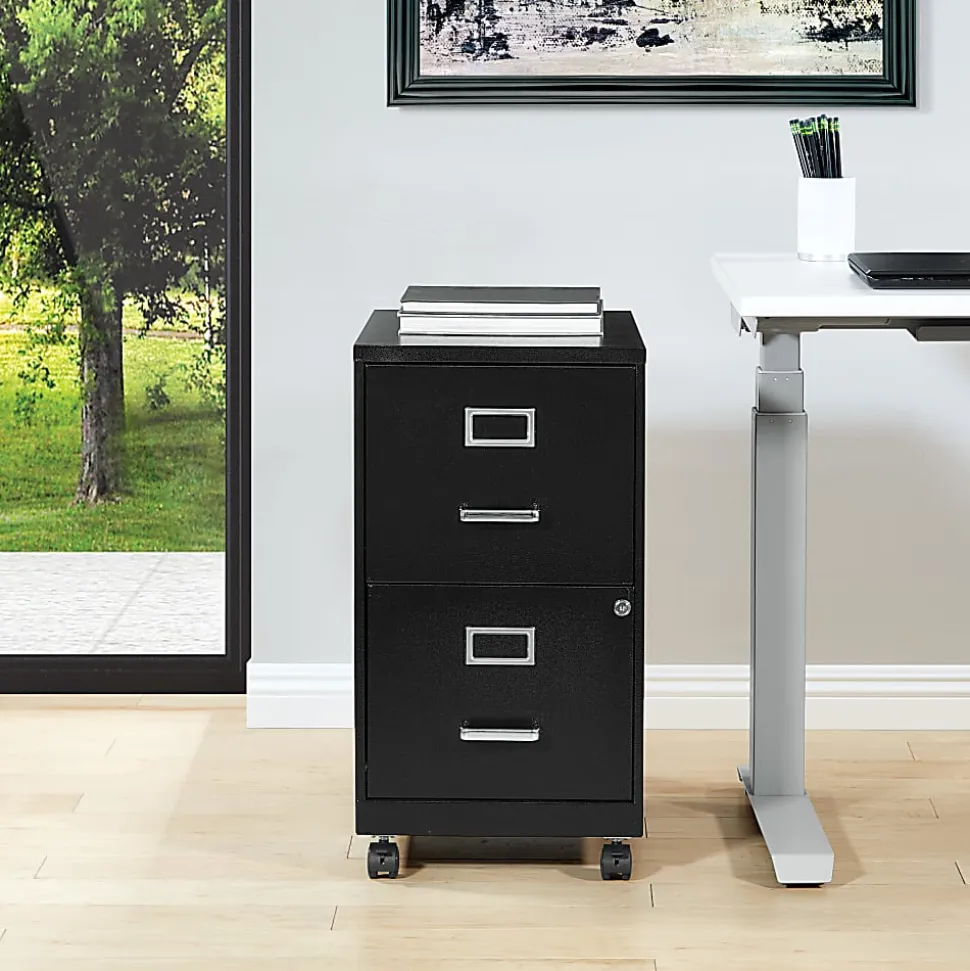 Office Star™ 20"D Vertical 2-Drawer Mobile Locking File Cabinet, Black