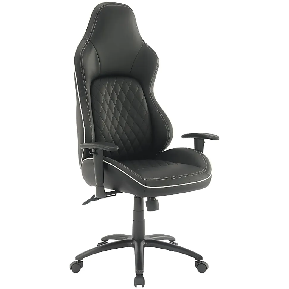 Office Star High Stakes Ergonomic Bonded Leather Computer Gaming Chair, Black/White
