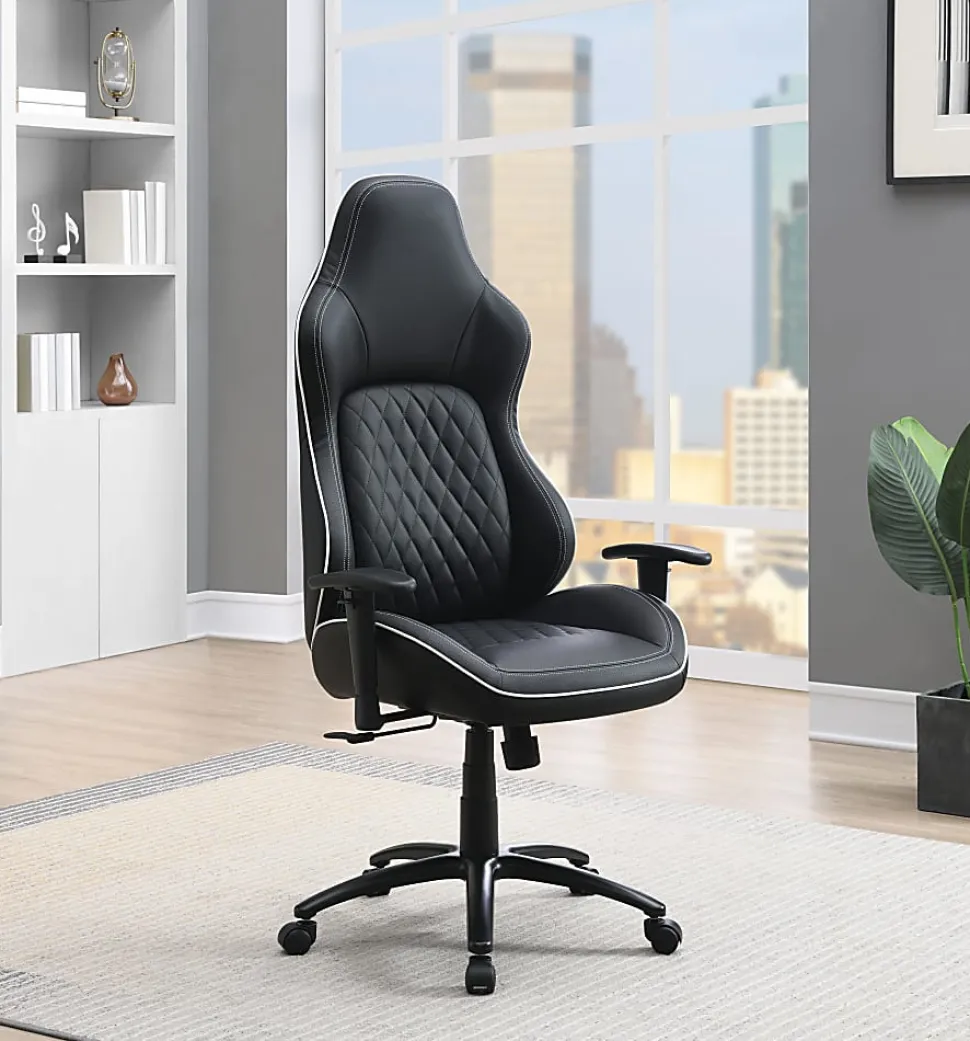 Office Star High Stakes Ergonomic Bonded Leather Computer Gaming Chair, Black/White