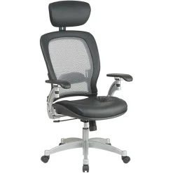 Office Star™ Professional AirGrid Bonded Leather High-Back Chair With Adjustable Headrest, Black/Platinum