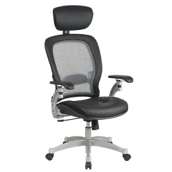 Office Star™ Professional AirGrid Bonded Leather High-Back Chair With Adjustable Headrest, Black/Platinum