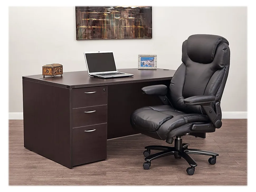 Office Star™ Pro-Line II™ Big & Tall Bonded Leather High-Back Chair With Arms, Black