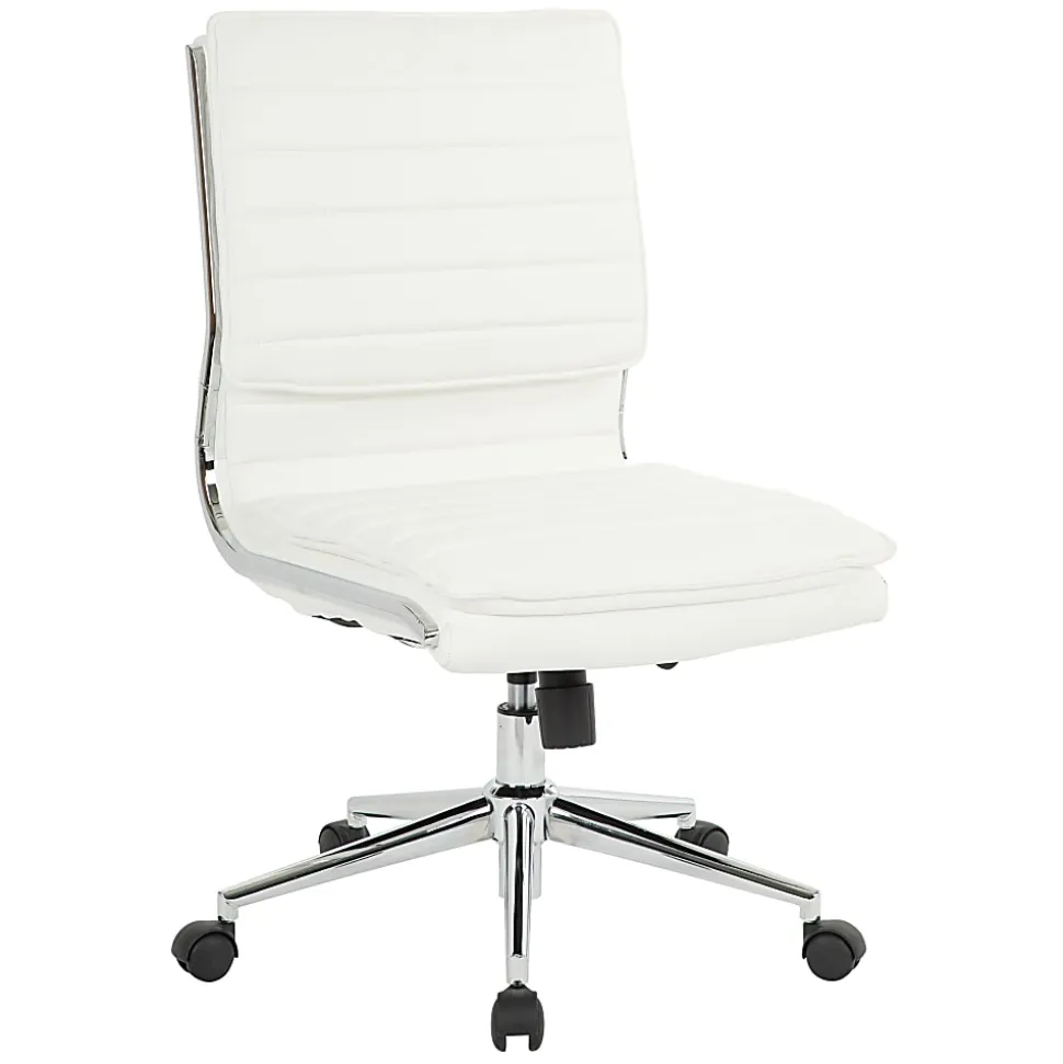Office Star™ Pro-Line II™ SPX Armless Bonded Leather Mid-Back Chair, White/Chrome