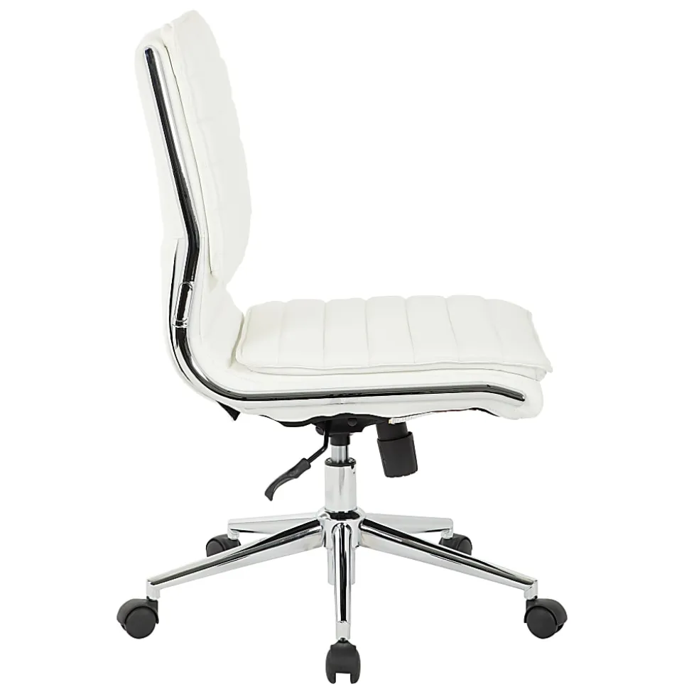 Office Star™ Pro-Line II™ SPX Armless Bonded Leather Mid-Back Chair, White/Chrome