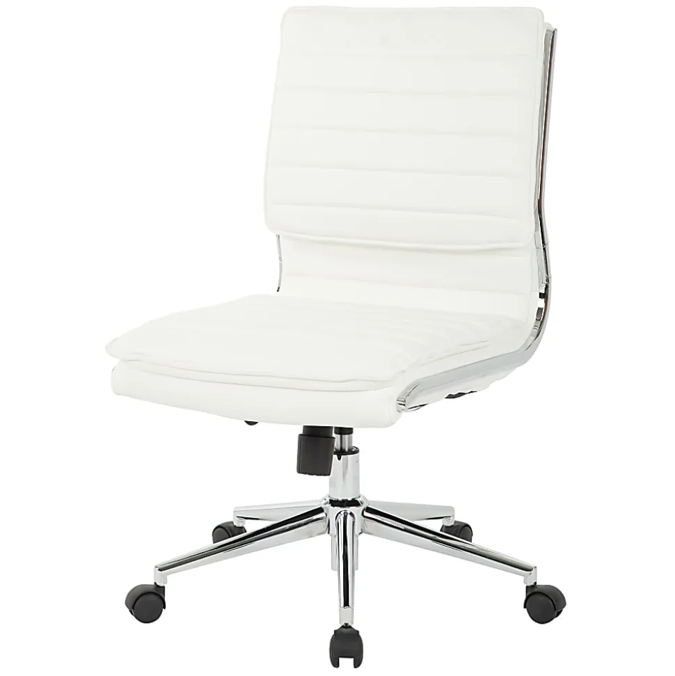 Office Star™ Pro-Line II™ SPX Armless Bonded Leather Mid-Back Chair, White/Chrome