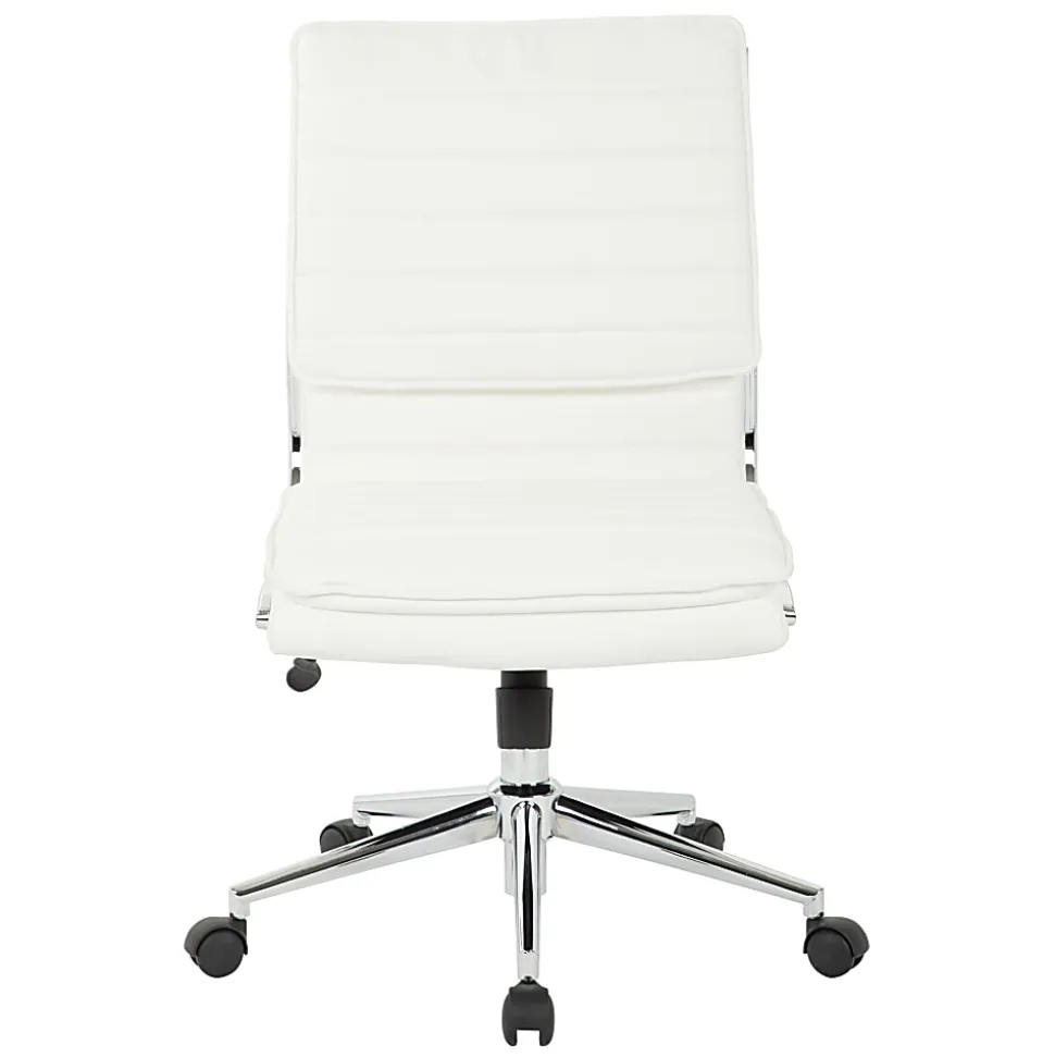 Office Star™ Pro-Line II™ SPX Armless Bonded Leather Mid-Back Chair, White/Chrome