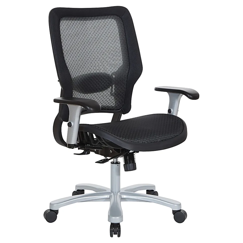 Office Star™ Space Seating 63 Series Ergonomic Air Grid Mid-Back Big And Tall Chair, Black/Silver