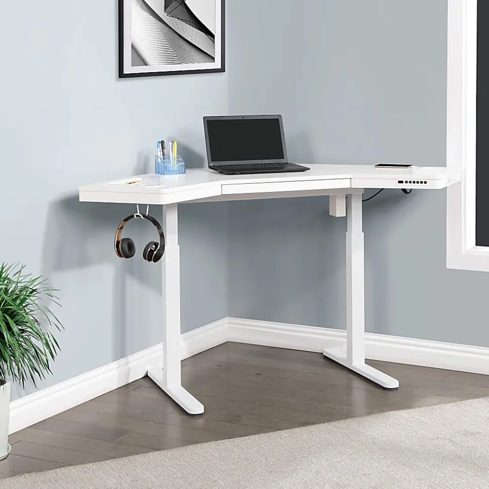 Office Star Stealth Sit-to-Stand Electric 48”W Adjustable Height Corner Standing Desk, White