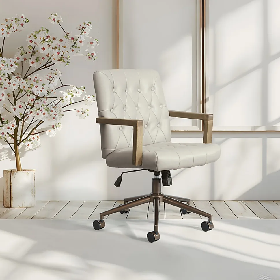 Office Star Waltham Faux Leather High-Back Executive Office Chair, Taupe