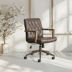 Office Star Waltham Faux Leather High-Back Executive Office Chair, Chocolate