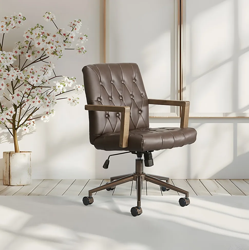 Office Star Waltham Faux Leather High-Back Executive Office Chair, Chocolate