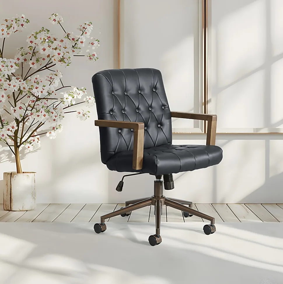Office Star Waltham Faux Leather High-Back Executive Office Chair, Black