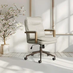 Office Star Woodlands Faux Leather High-Back Executive Office Chair, Taupe