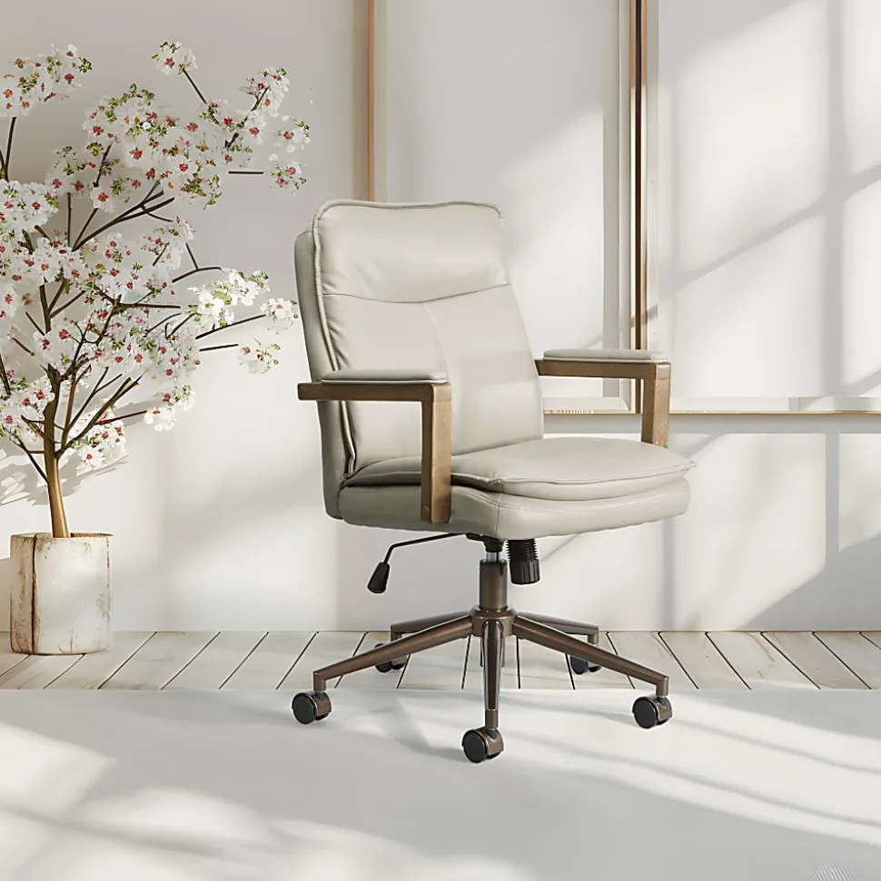 Office Star Woodlands Faux Leather High-Back Executive Office Chair, Taupe