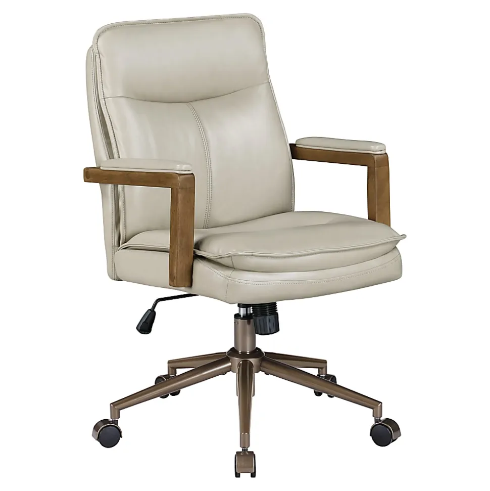 Office Star Woodlands Faux Leather High-Back Executive Office Chair, Taupe