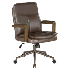 Office Star Woodlands Faux Leather High-Back Executive Office Chair, Chocolate