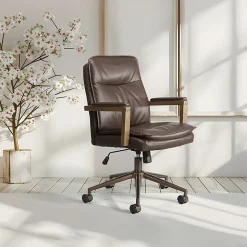 Office Star Woodlands Faux Leather High-Back Executive Office Chair, Chocolate