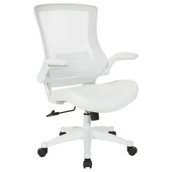 Office Star™ Work Smart Faux Leather Screen-Back Manager Chair With Padded Flip Arms, White