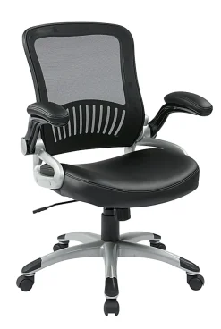 Office Star™ Work Smart™ Faux Leather/Mesh Mid-Back Chair, Black/Silver