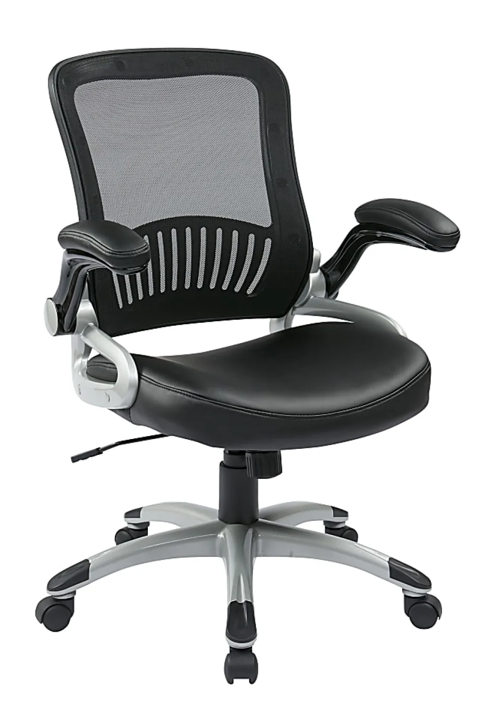 Office Star™ Work Smart™ Faux Leather/Mesh Mid-Back Chair, Black/Silver