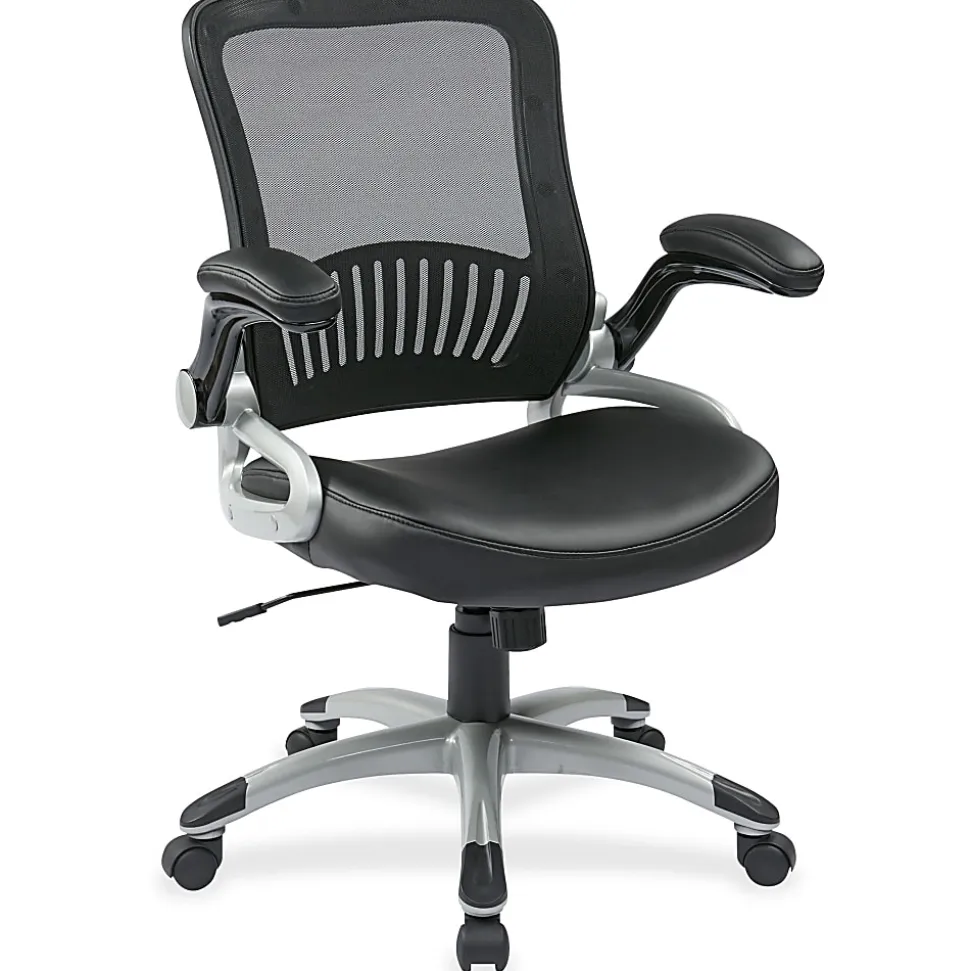 Office Star™ Work Smart™ Faux Leather/Mesh Mid-Back Chair, Black/Silver