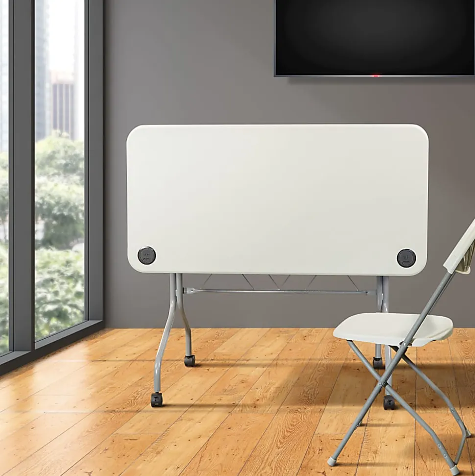 Office Star™ Work Smart Resin Multi-Purpose Flip Table With Locking Casters, 29-1/4"H x 47-3/4"W x 24"D
