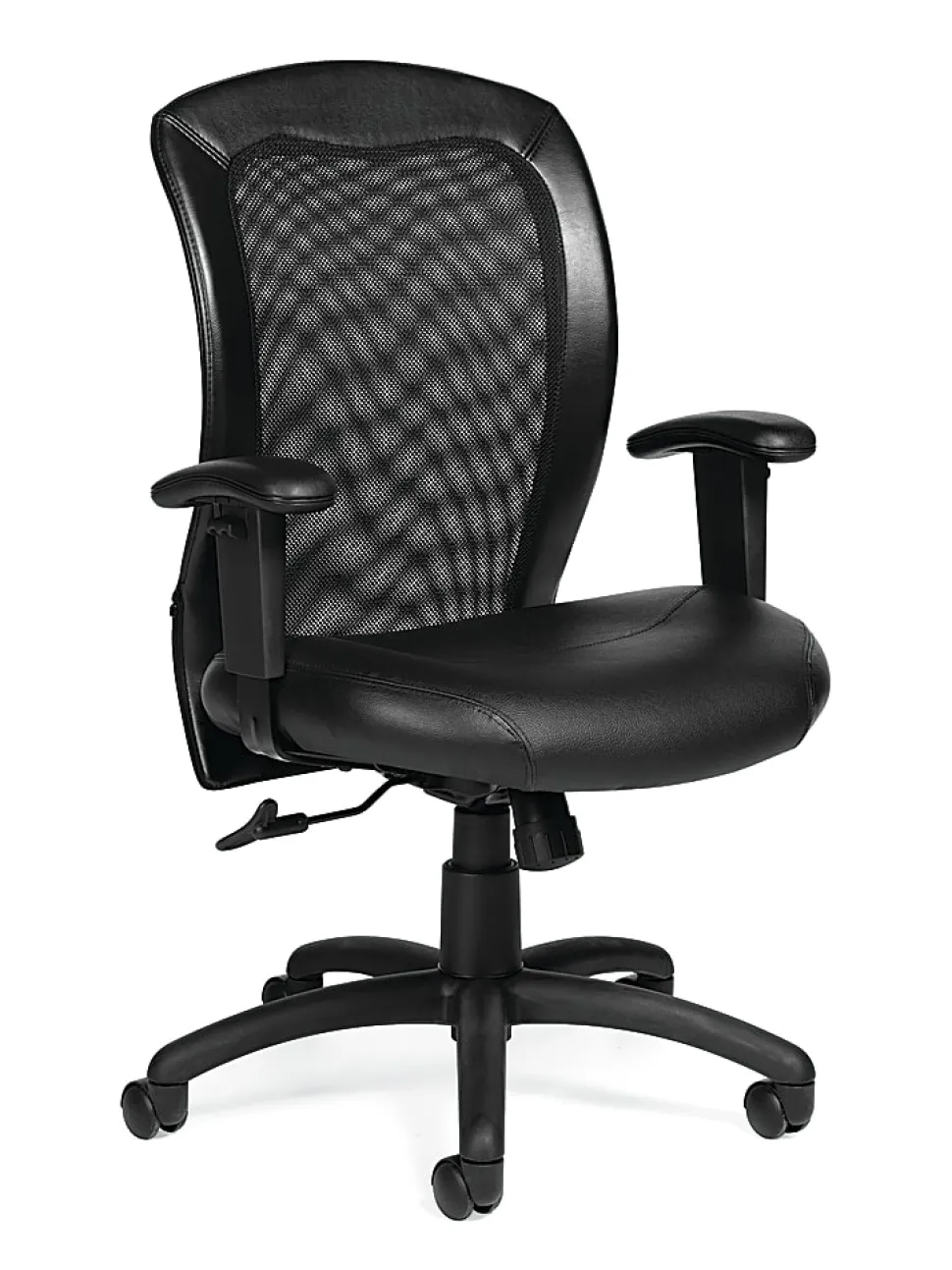 Offices To Go™ Luxhide Ergonomic Bonded Leather Adjustable Mid-Back Chair, Black