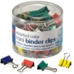 OIC® Binder Clips Tub, Mini Clips, 9/16", Assorted Colors, Pack Of 60