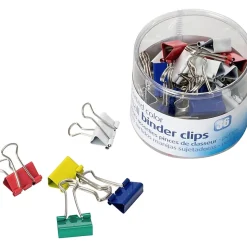 OIC® Binder Clips Tub, Small Clips, 3/4", Assorted Colors, Pack Of 36