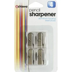 OIC® Metallic Aluminum Handheld Pencil Sharpeners, Silver, Pack Of 4