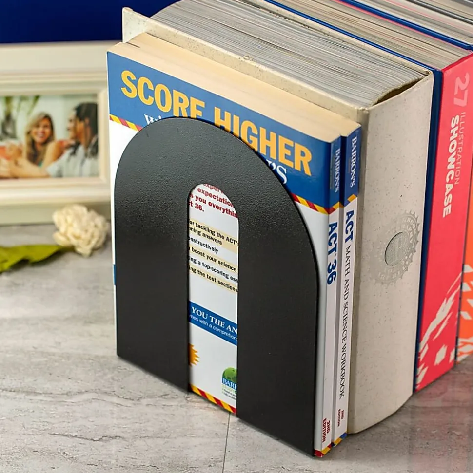 OIC® Steel Construction Heavy-Duty Bookends, Non-Skid, 10"H, Black, Set Of 2