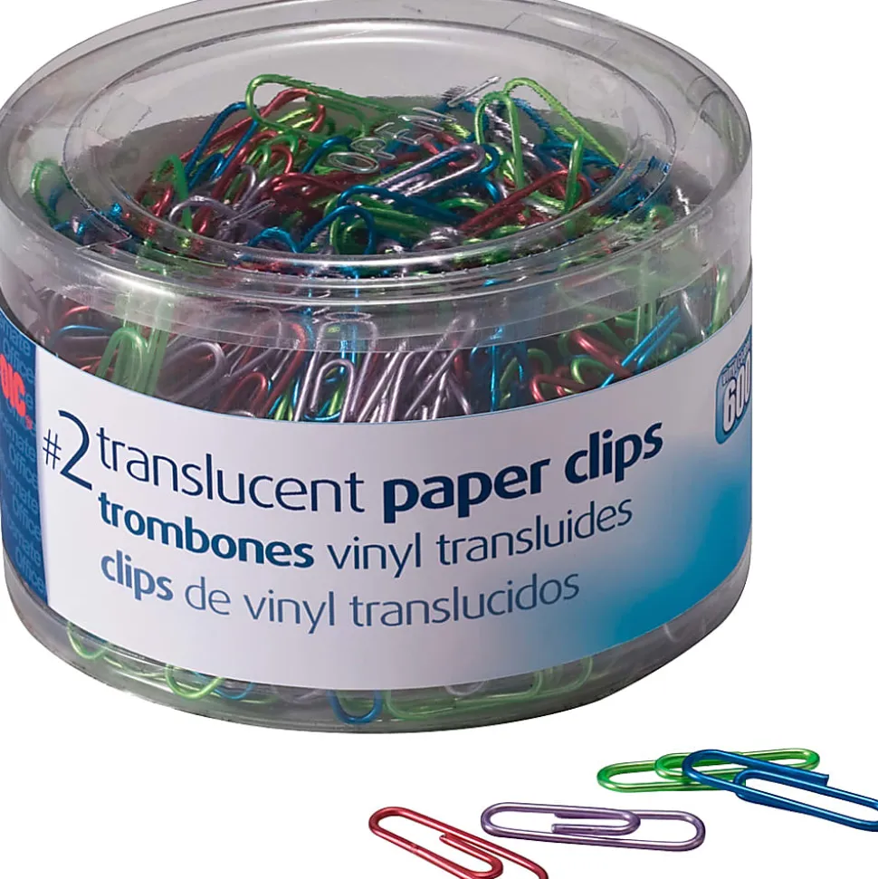 OIC® Translucent Vinyl Paper Clips, Box Of 600, No. 2, Assorted Colors