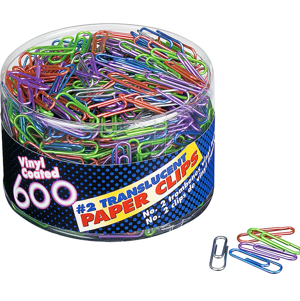 OIC® Translucent Vinyl Paper Clips, Box Of 600, No. 2, Assorted Colors