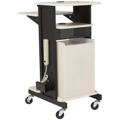Oklahoma Sound? Premium Plus Presentation Cart With Storage Cabinet, Ivory/Black