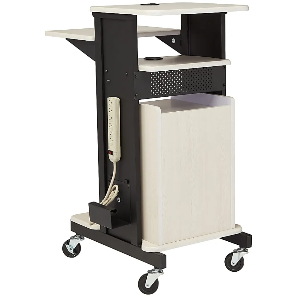 Oklahoma Sound? Premium Plus Presentation Cart With Storage Cabinet, Ivory/Black