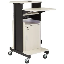 Oklahoma Sound? Premium Plus Presentation Cart With Storage Cabinet, Ivory/Black