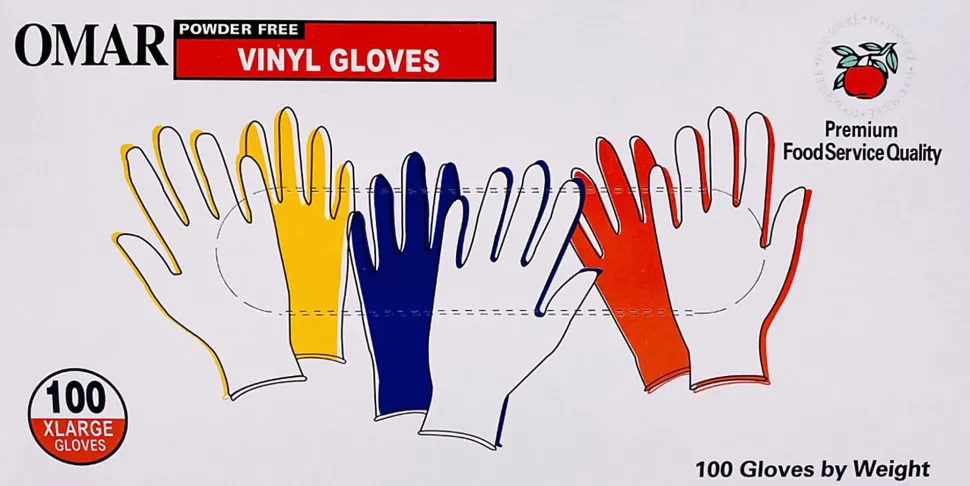 Omar Disposable Powder-Free Vinyl General-Purpose Gloves, Extra Large, Clear, 100 Gloves Per Box