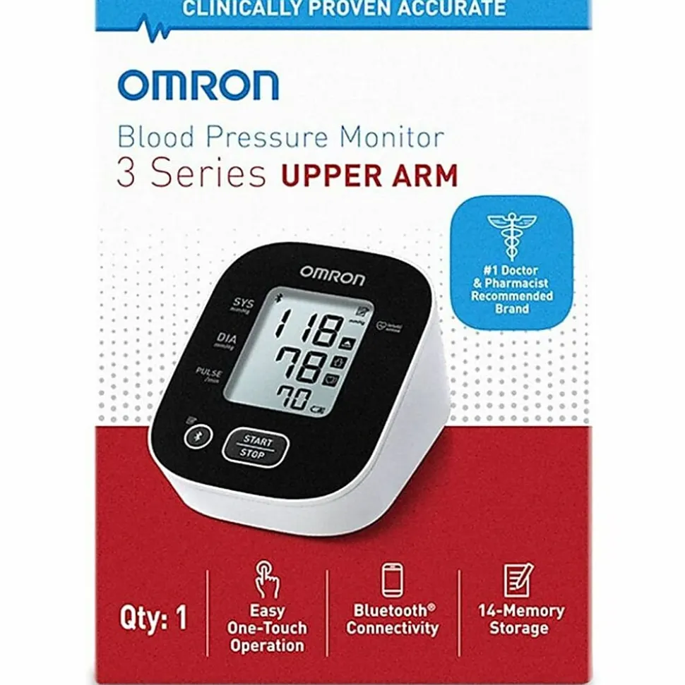 Omron® 3 Series® Digital Upper Arm Blood Pressure Monitor With D-Ring Cuff, 1 Size, Black/White