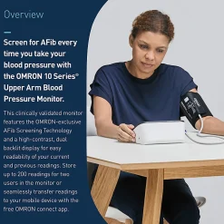 Omron® 10 Series® Upper Arm Blood Pressure Monitor and Cuff with Bluetooth® & Wide Backlit LCD Display, BP7465