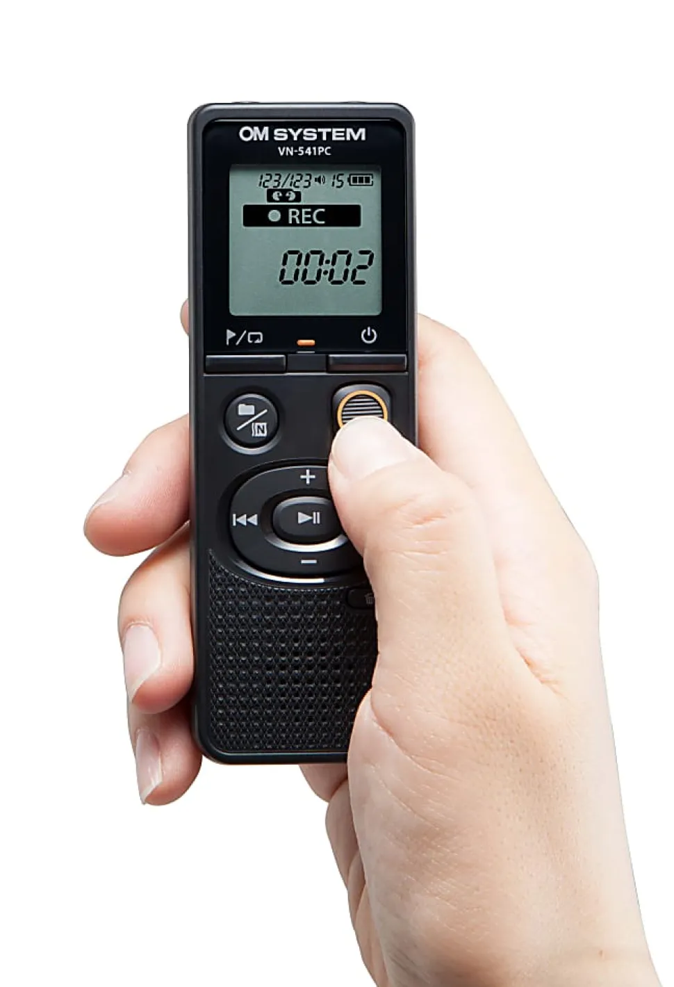 OM System VN-541PC Digital Voice Recorder, 4-5/16”H x 1-1/2”W x 1/8”D, Black