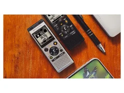 OM System WS882 Digital Voice Recorder, 4.4"H x 1.8"W x 0.7"D, Silver
