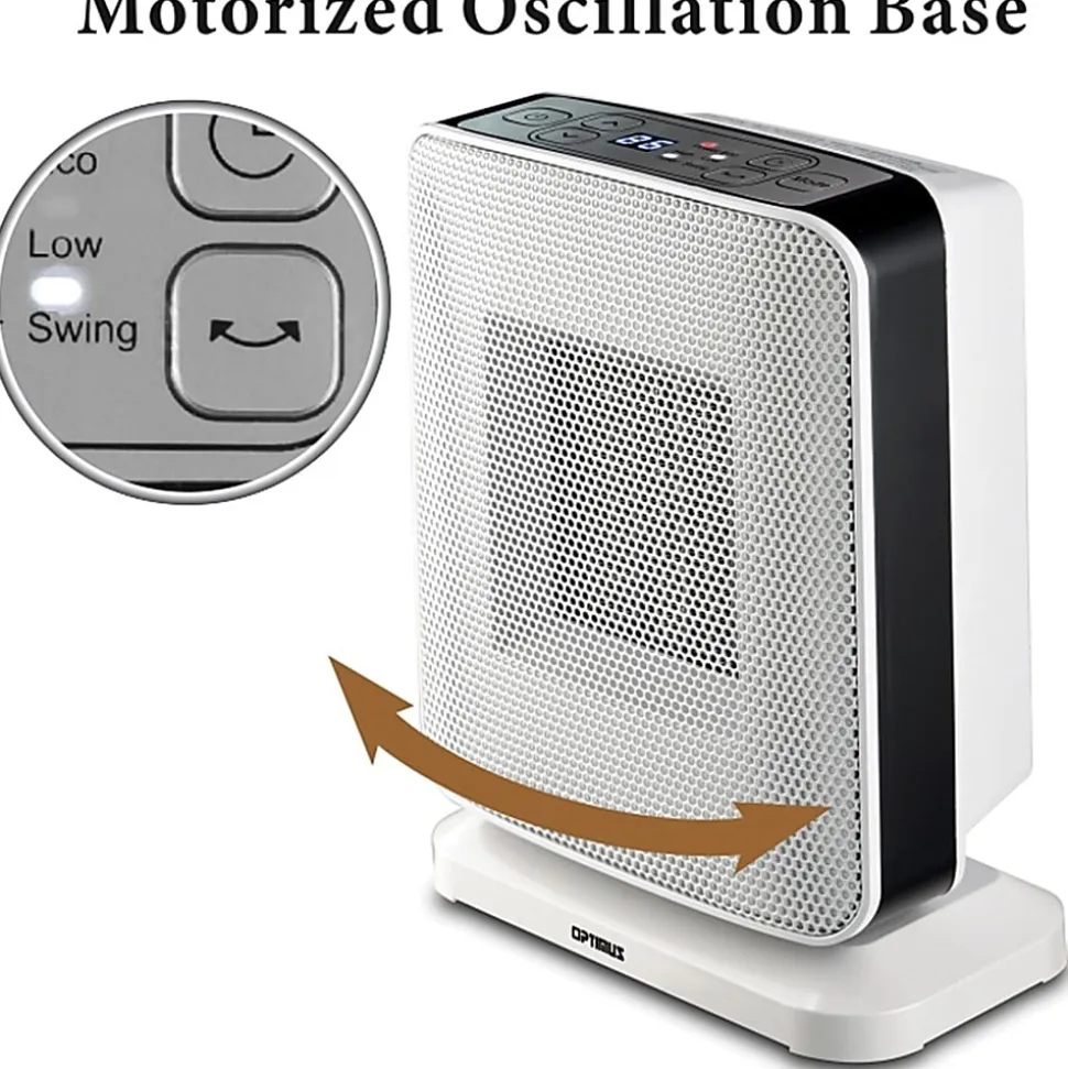 Optimus Portable Oscillation Ceramic Heater w/ Thermostat & LED - Ceramic - Electric - 500 W to 1500 W - H7245