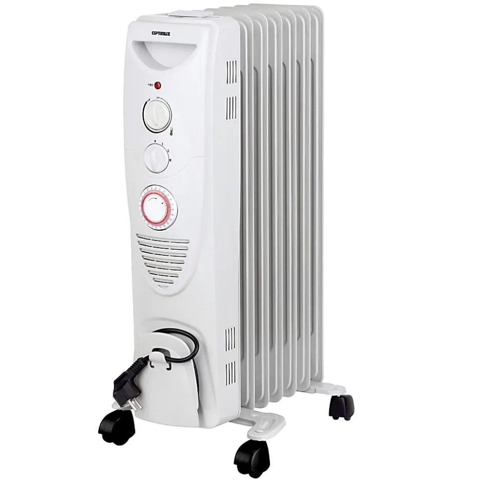 Optimus 1500-Watt Portable 7-Fins Oil-Filled Radiator Heater, 26" x 15", White