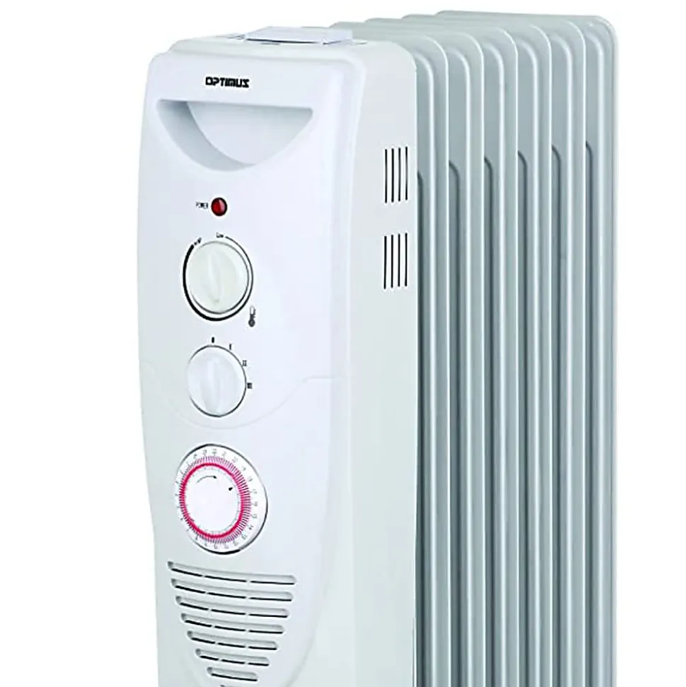 Optimus 1500-Watt Portable 7-Fins Oil-Filled Radiator Heater, 26" x 15", White