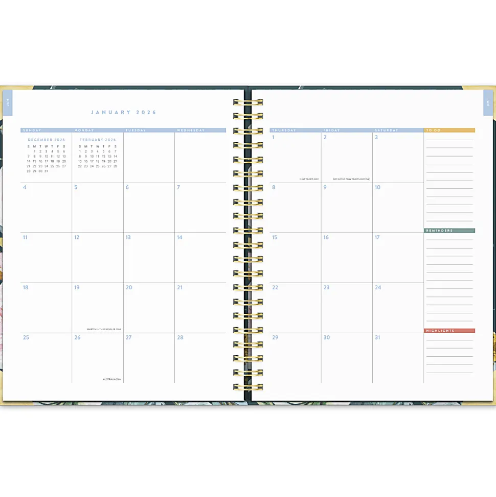 2026 Orange Circle Studio Deluxe Extra-Large Weekly/Monthly Spiral Planner, 11-3/16" x 9-3/16", Bella Flora, January To December, 26432