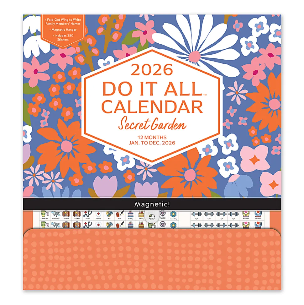 2026 Orange Circle Studio Do It All Monthly Wall Calendar, 12-13/16" x 12-1/4", Secret Garden, January To December, 26079
