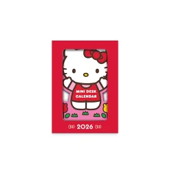 2026 Orange Circle Studio Mini Monthly Desk Calendar With Wood Stand, 5-1/4" x 3-3/4", Hello Kitty Playful Pink, January To December, 26210