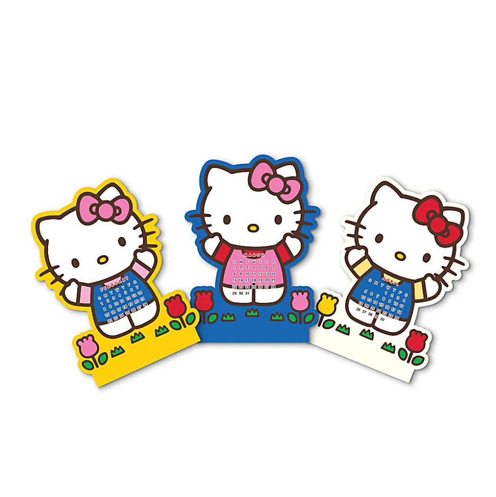 2026 Orange Circle Studio Mini Monthly Desk Calendar With Wood Stand, 5-1/4" x 3-3/4", Hello Kitty Playful Pink, January To December, 26210