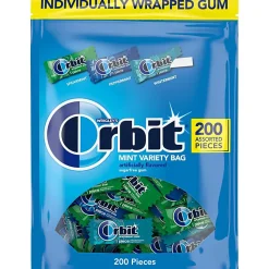 Orbit Peppermint, Spearmint And Wintermint Assorted Sugar-Free Chewing Gum Bulk Pack, 13.4 Oz, Bag Of 200 Pieces